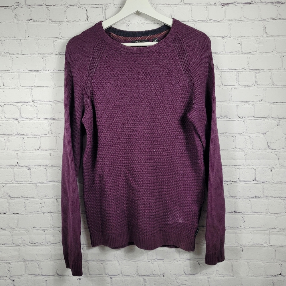 Ted Baker London Plum Purple Long Sleeve Woven Crew Neck Pullover Sweater